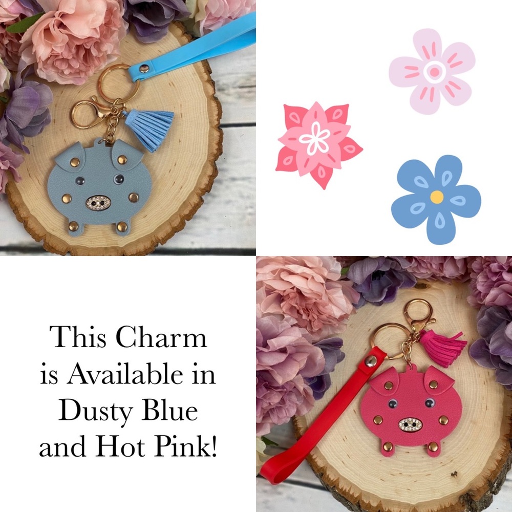 Dusty Blue Pig Keychain with Tassel and Wristband - Picture 7 of 7